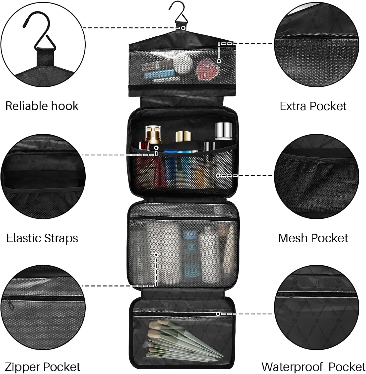 Travel Toiletry Bag Hanging Cosmetic Bag Compact Toiletry Bag with Large Capacity for Women Large Black