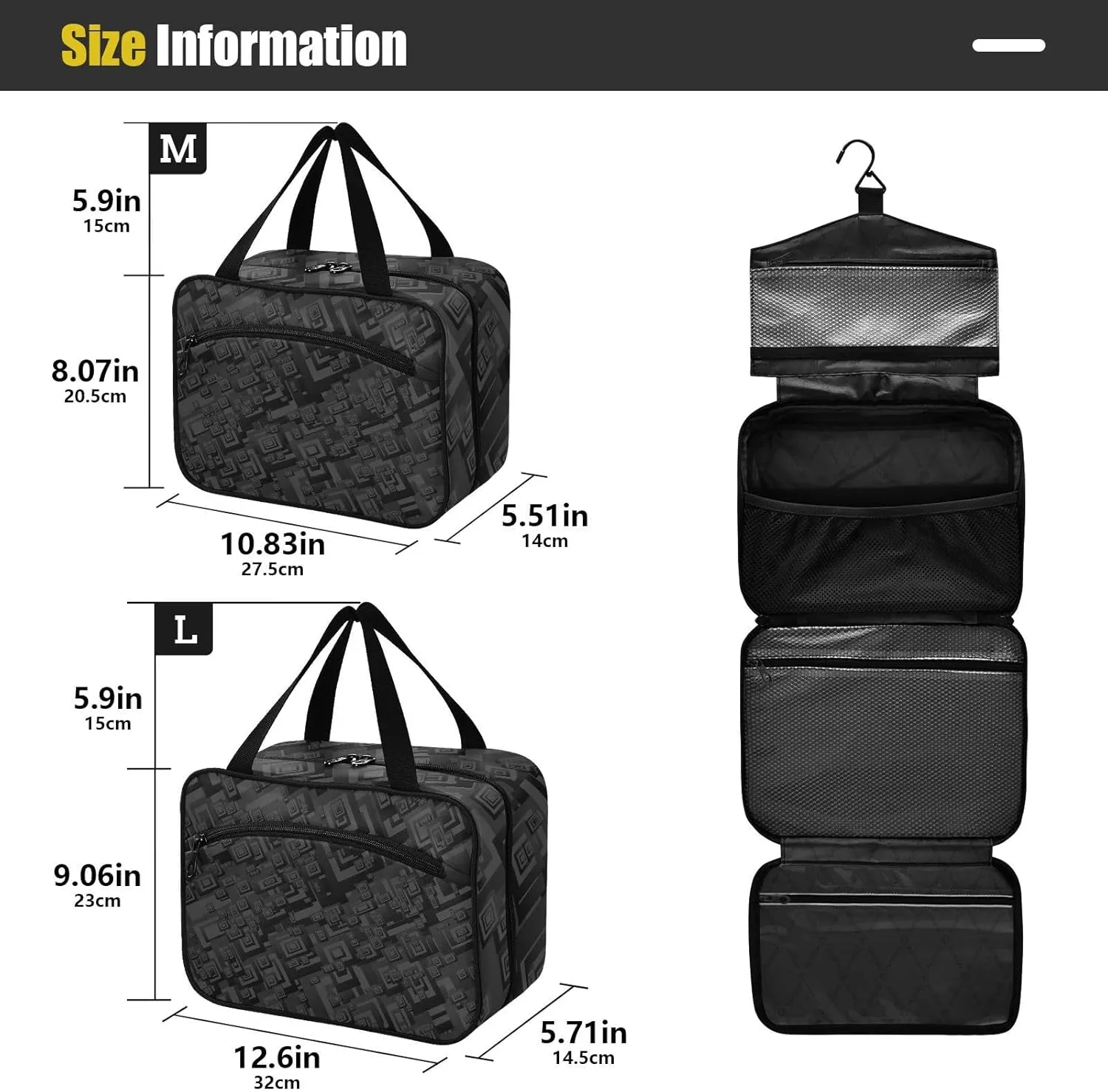 Travel Toiletry Bag Hanging Cosmetic Bag Compact Toiletry Bag with Large Capacity for Women Large Black