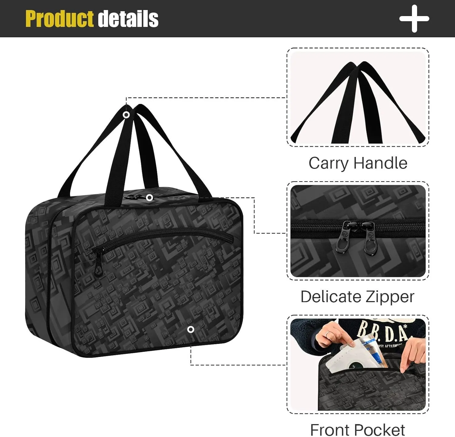 Travel Toiletry Bag Hanging Cosmetic Bag Compact Toiletry Bag with Large Capacity for Women Large Black