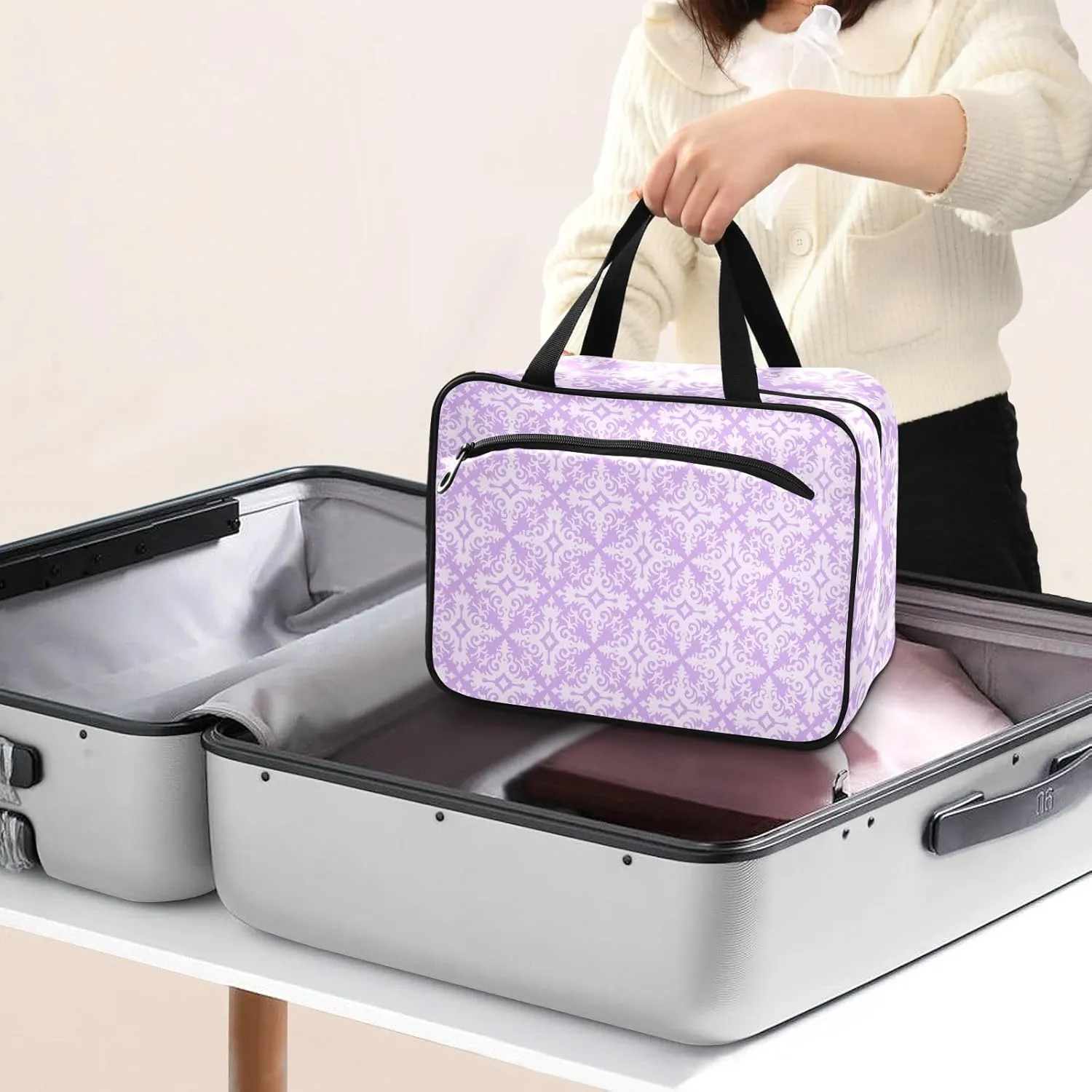 Travel Toiletry Bag Hanging Cosmetic Bag Compact Toiletry Bag with Large Capacity for Women Large Flourish Purple