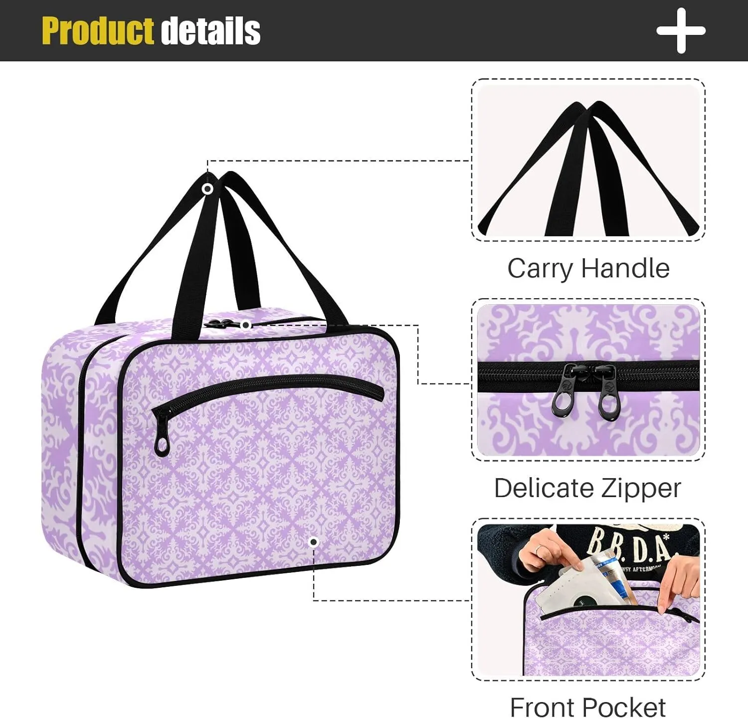 Travel Toiletry Bag Hanging Cosmetic Bag Compact Toiletry Bag with Large Capacity for Women Large Flourish Purple