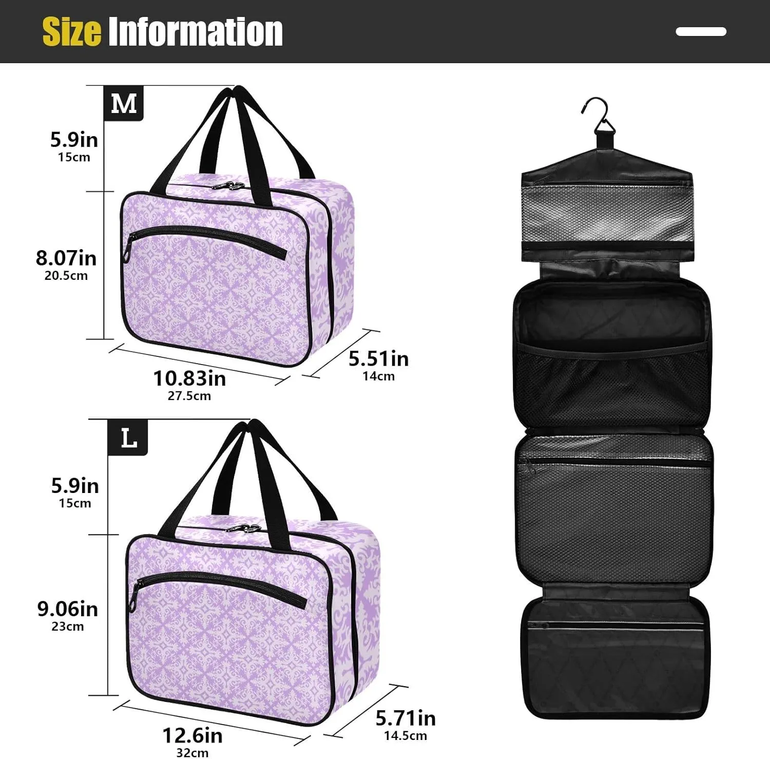 Travel Toiletry Bag Hanging Cosmetic Bag Compact Toiletry Bag with Large Capacity for Women Large Flourish Purple