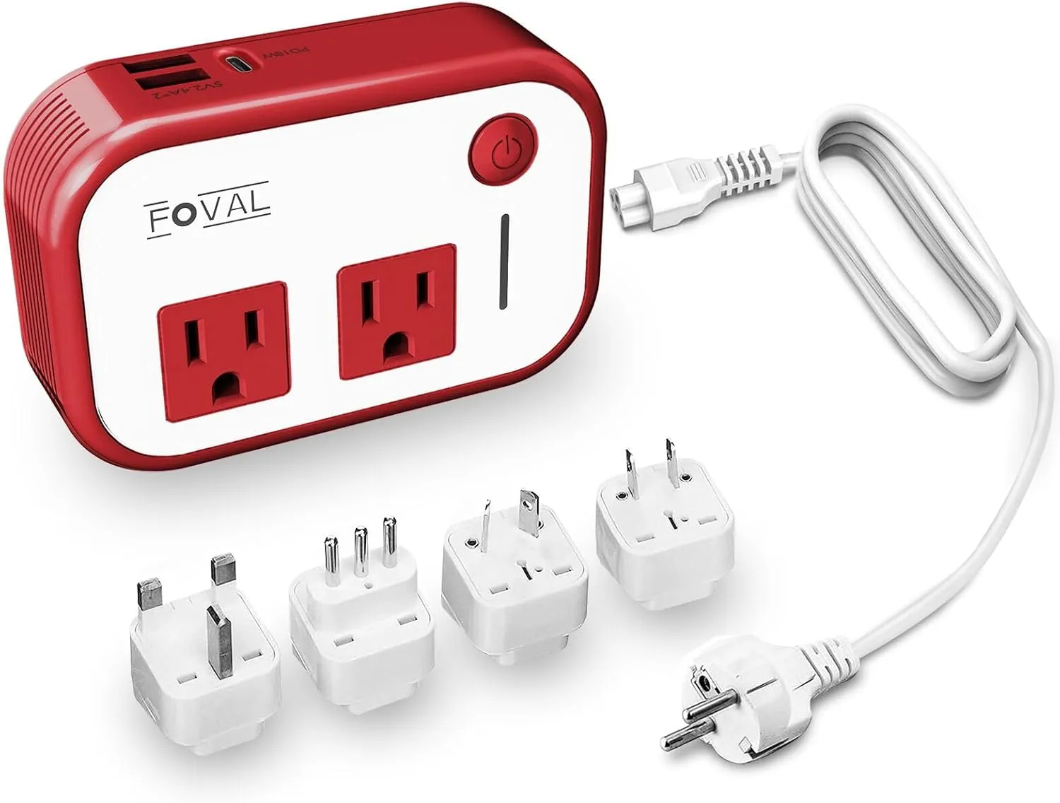 Travel Voltage Converter 220V to 110V-FOVAL Step Down Power Converter International Travel Adapter with USB-C Port 18W-[Outlet Converter US to Europe, Italy, UK, AU, Use for USA Appliance in Overseas]
