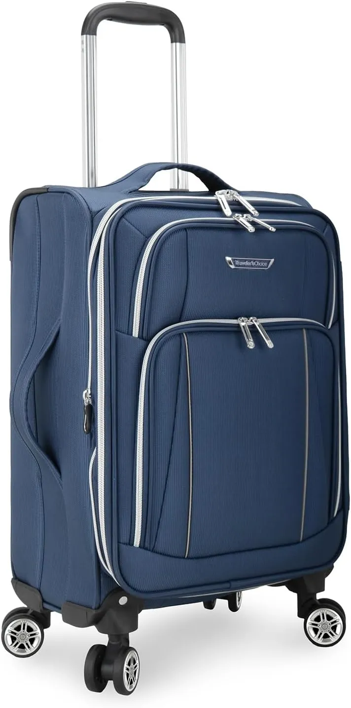 Traveler's Choice Lares Softside Expandable Luggage with Spinner Wheels, Navy, Carry-On 22-Inch