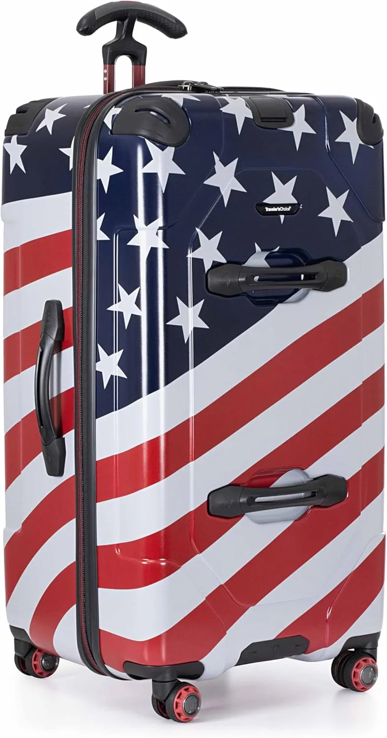 Traveler's Choice Maxporter II Hardside Polycarbonate Suitcase with Spinner Wheels, American Flag, 30" Trunk Luggage