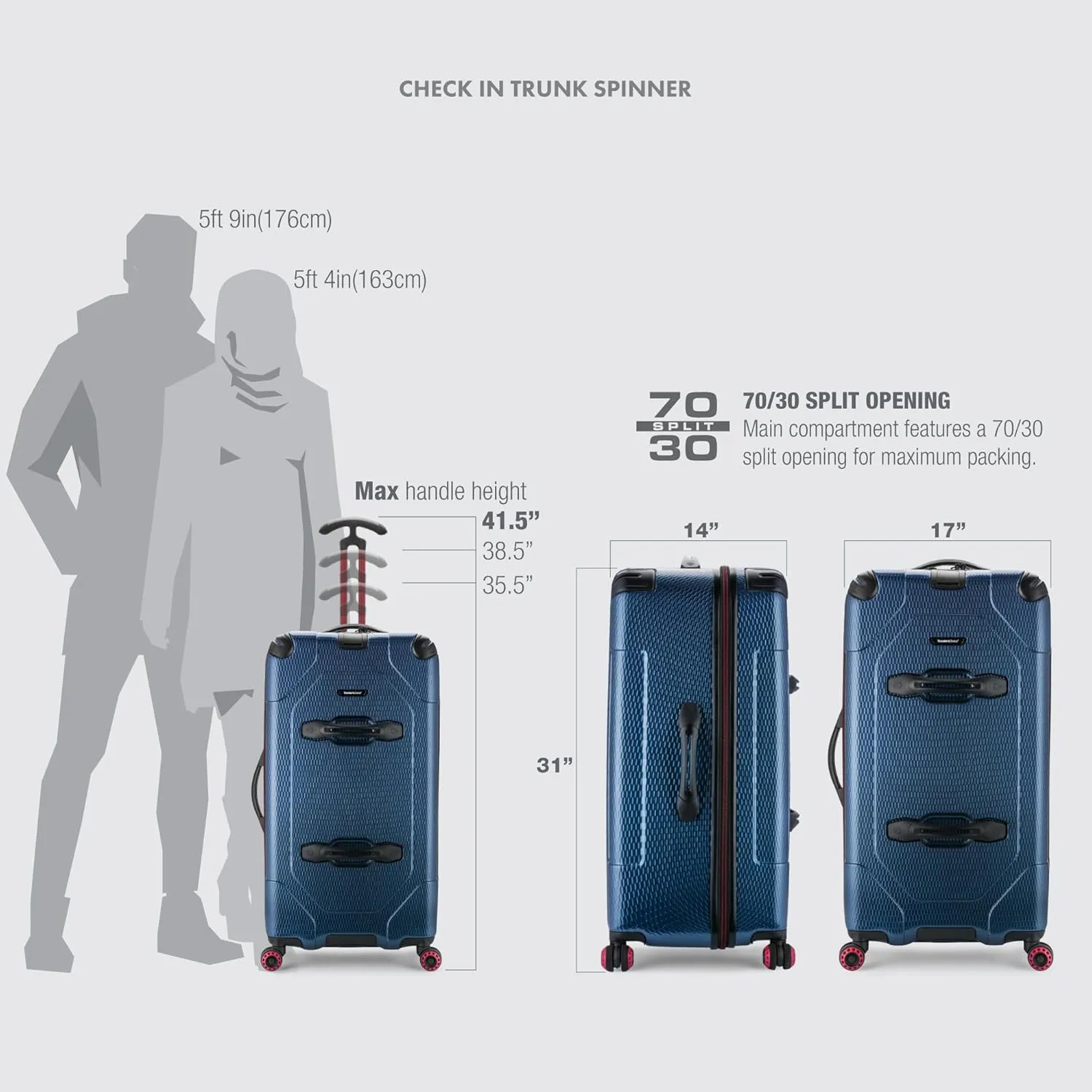Traveler's Choice Maxporter II Hardside Polycarbonate Suitcase with Spinner Wheels, Carbon Gray, 30" Trunk Luggage
