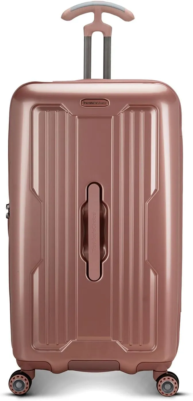 Traveler's Choice Ultimax II 26" Medium Trunk Spinner Luggage, Tie Down Straps, Pink Rose, Checked Inch