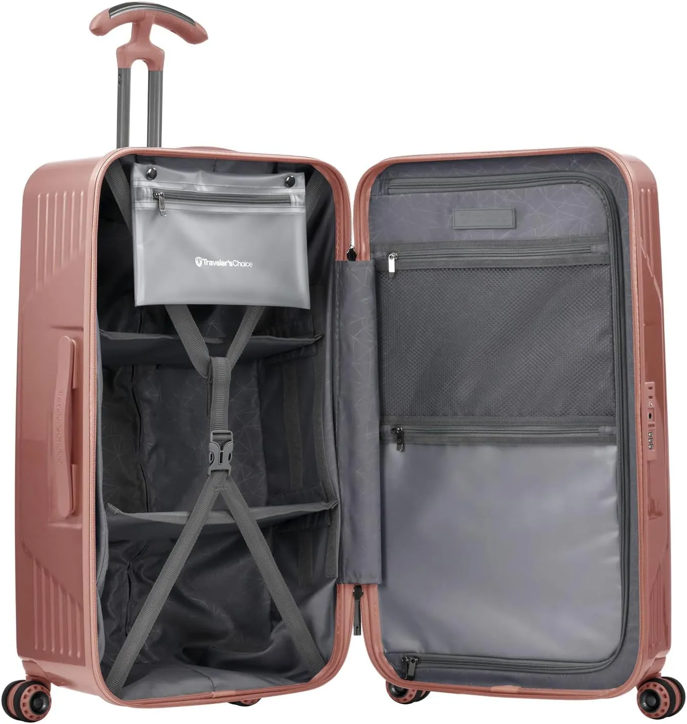 Traveler's Choice Ultimax II 26" Medium Trunk Spinner Luggage, Tie Down Straps, Pink Rose, Checked Inch