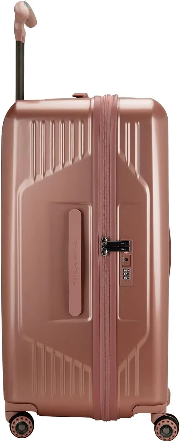 Traveler's Choice Ultimax II 26" Medium Trunk Spinner Luggage, Tie Down Straps, Pink Rose, Checked Inch