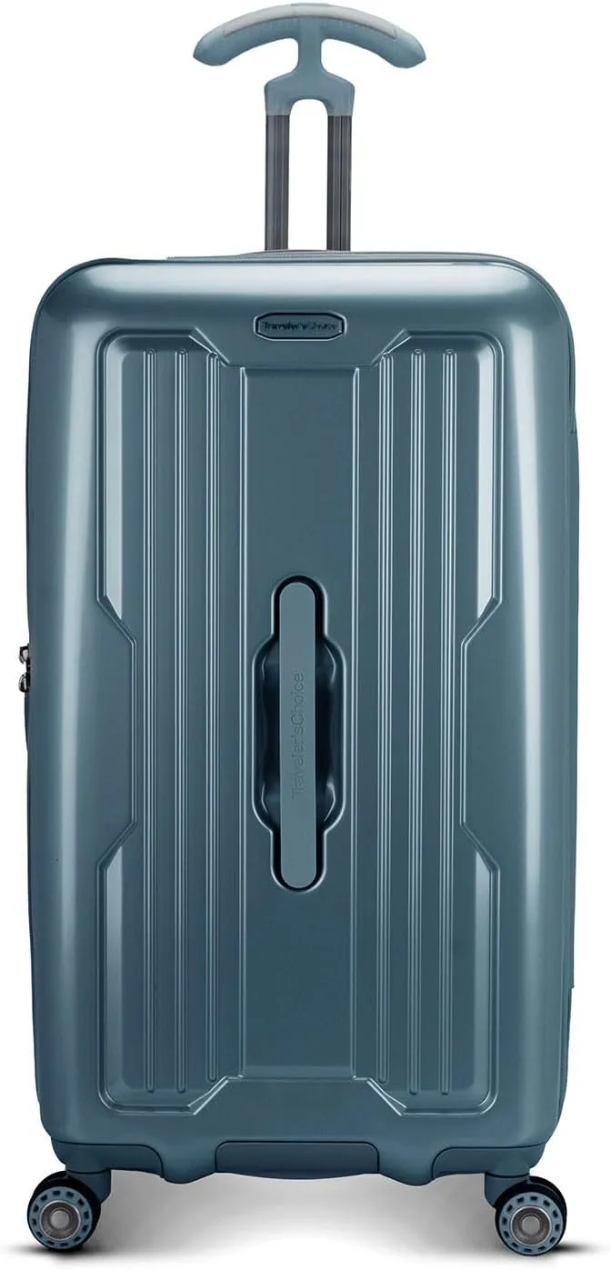 Traveler's Choice Ultimax II 26" Medium Trunk Spinner Luggage, Tie Down Straps, Teal, Checked Inch