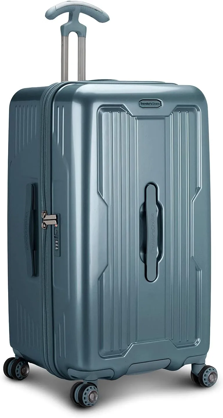 Traveler's Choice Ultimax II 26" Medium Trunk Spinner Luggage, Tie Down Straps, Teal, Checked Inch