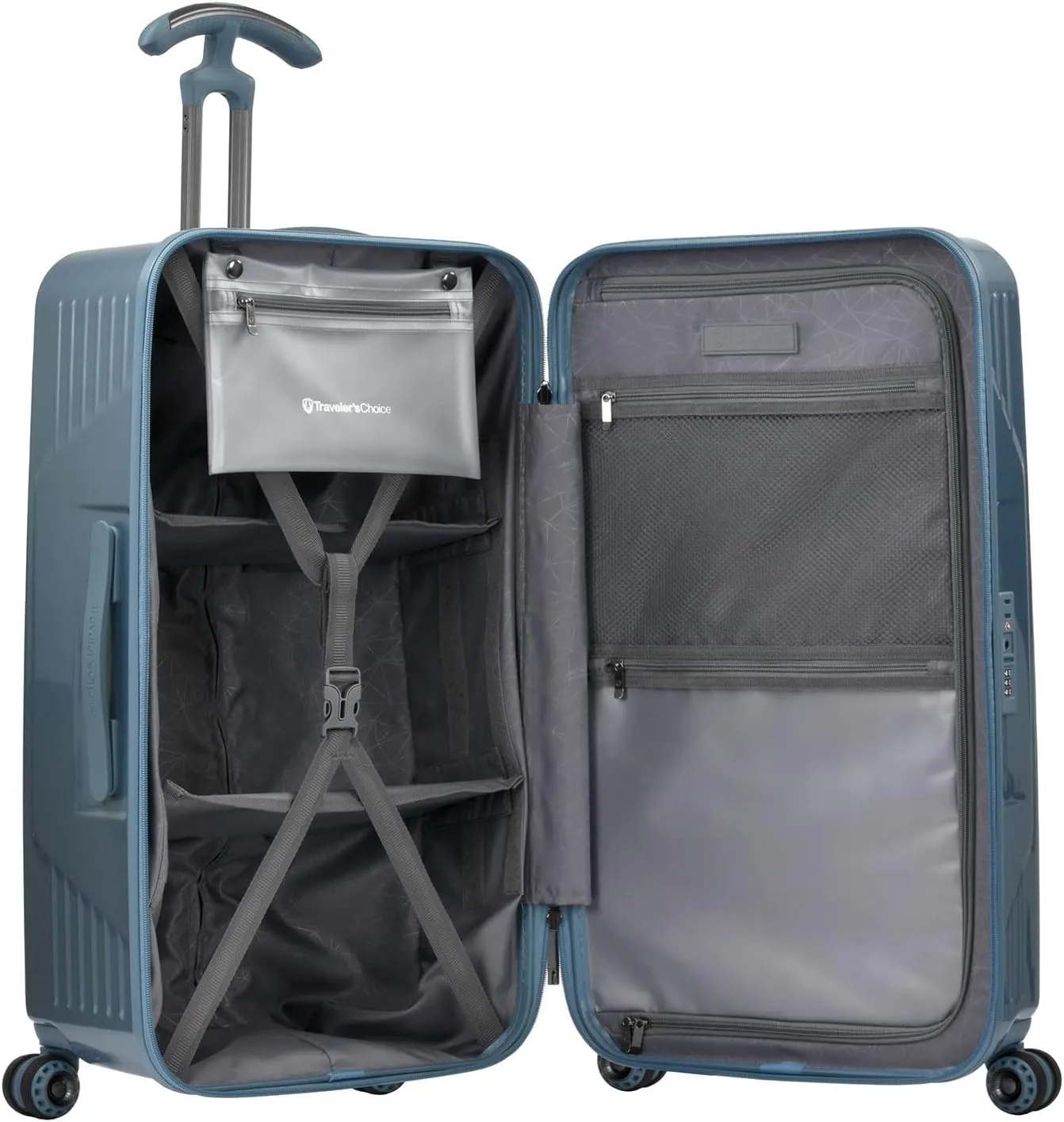 Traveler's Choice Ultimax II 26" Medium Trunk Spinner Luggage, Tie Down Straps, Teal, Checked Inch