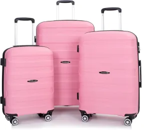 Travelhouse Luggage Set with Double Spinner Wheel,PP Hardside 3 PIECE Suitcase Set with Spinner Wheel, Carry on set with TSA Lock (PINK)