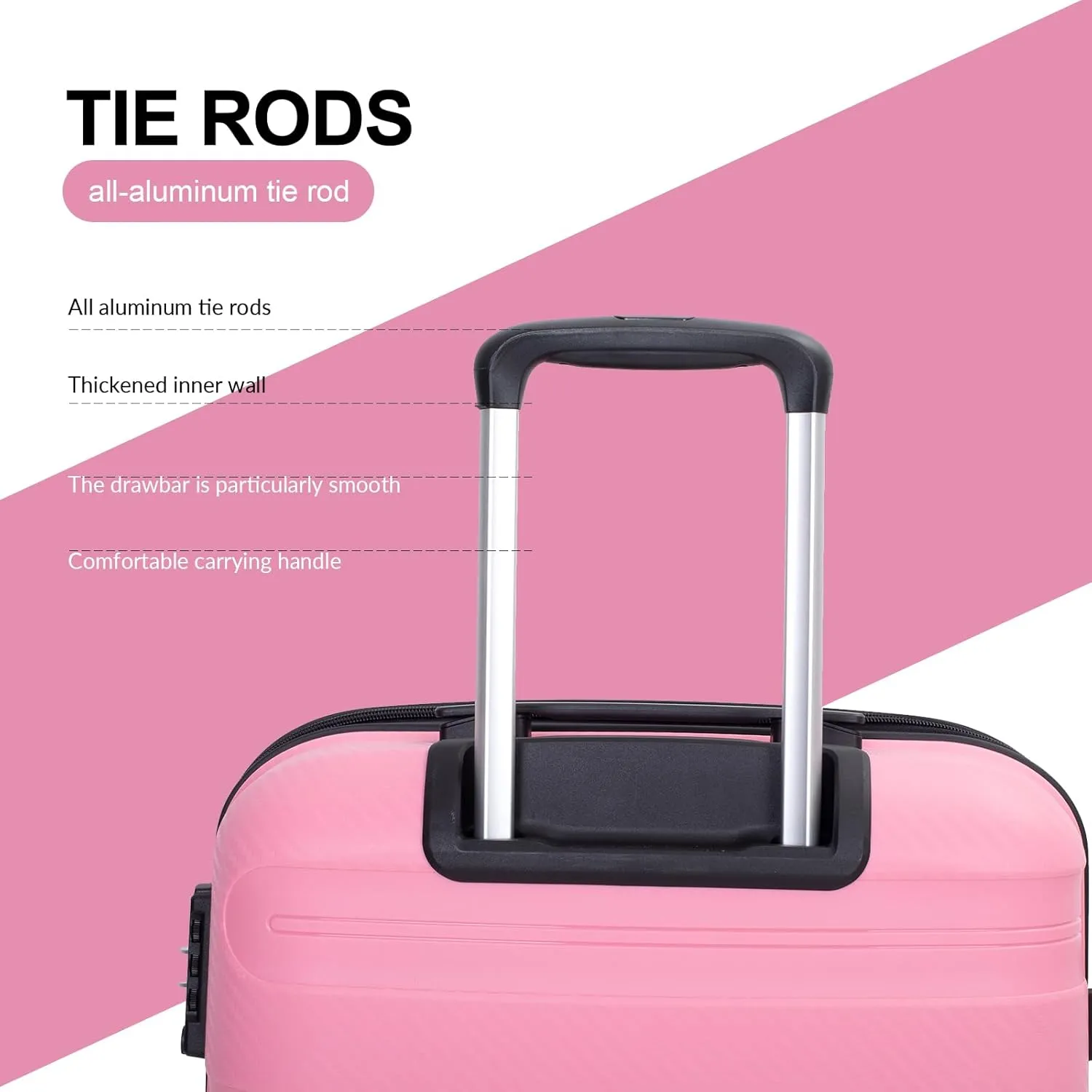 Travelhouse Luggage Set with Double Spinner Wheel,PP Hardside 3 PIECE Suitcase Set with Spinner Wheel, Carry on set with TSA Lock (PINK)