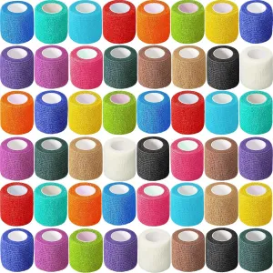 Treela 64 Pack Self Adherent Cohesive Wrap Bandages 2 Inch x 5 Yard Breathable Athletic Tape Self Adhesive Bandage Tape Elastic Rolls for Wrist Ankle(Multi Color)