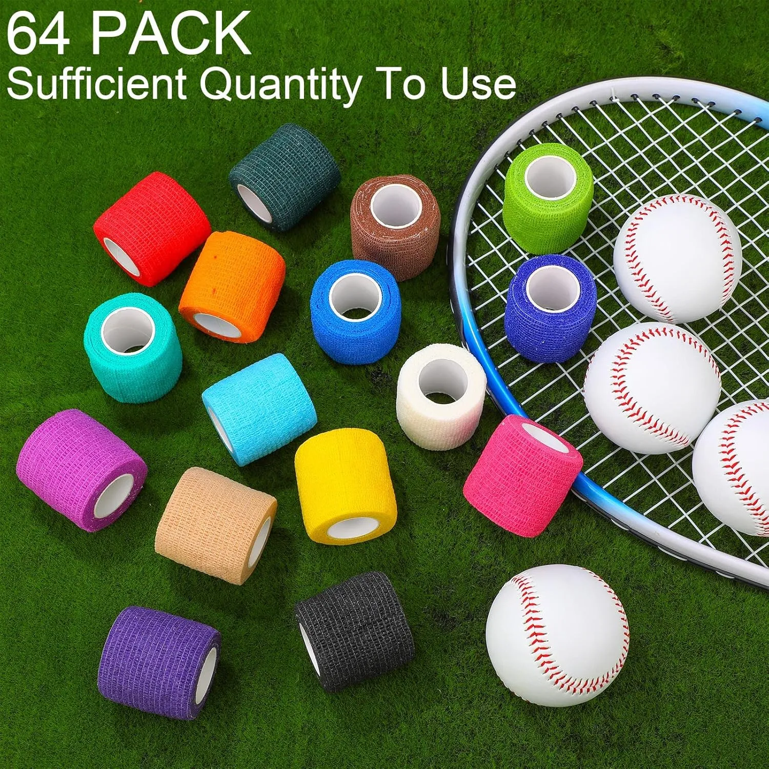 Treela 64 Pack Self Adherent Cohesive Wrap Bandages 2 Inch x 5 Yard Breathable Athletic Tape Self Adhesive Bandage Tape Elastic Rolls for Wrist Ankle(Multi Color)