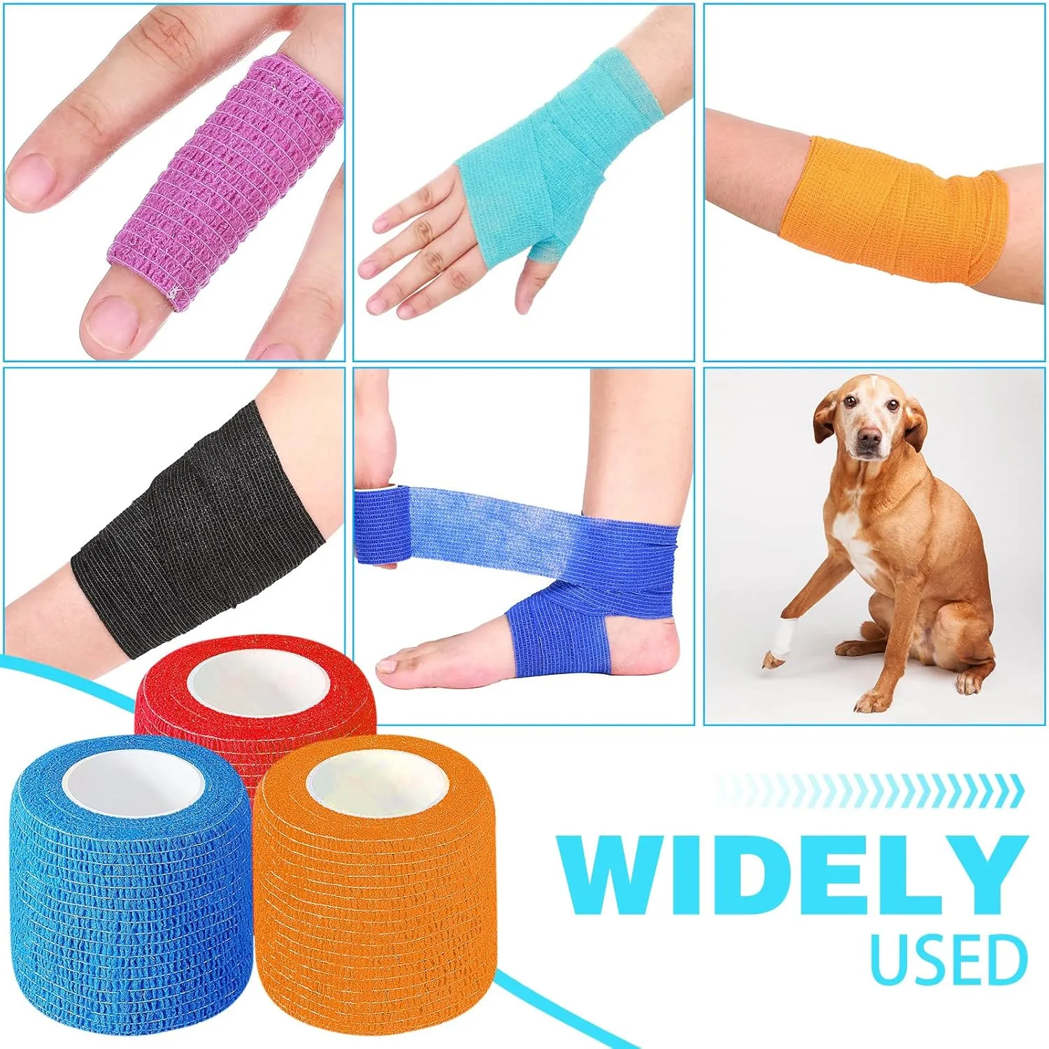 Treela 64 Pack Self Adherent Cohesive Wrap Bandages 2 Inch x 5 Yard Breathable Athletic Tape Self Adhesive Bandage Tape Elastic Rolls for Wrist Ankle(Multi Color)
