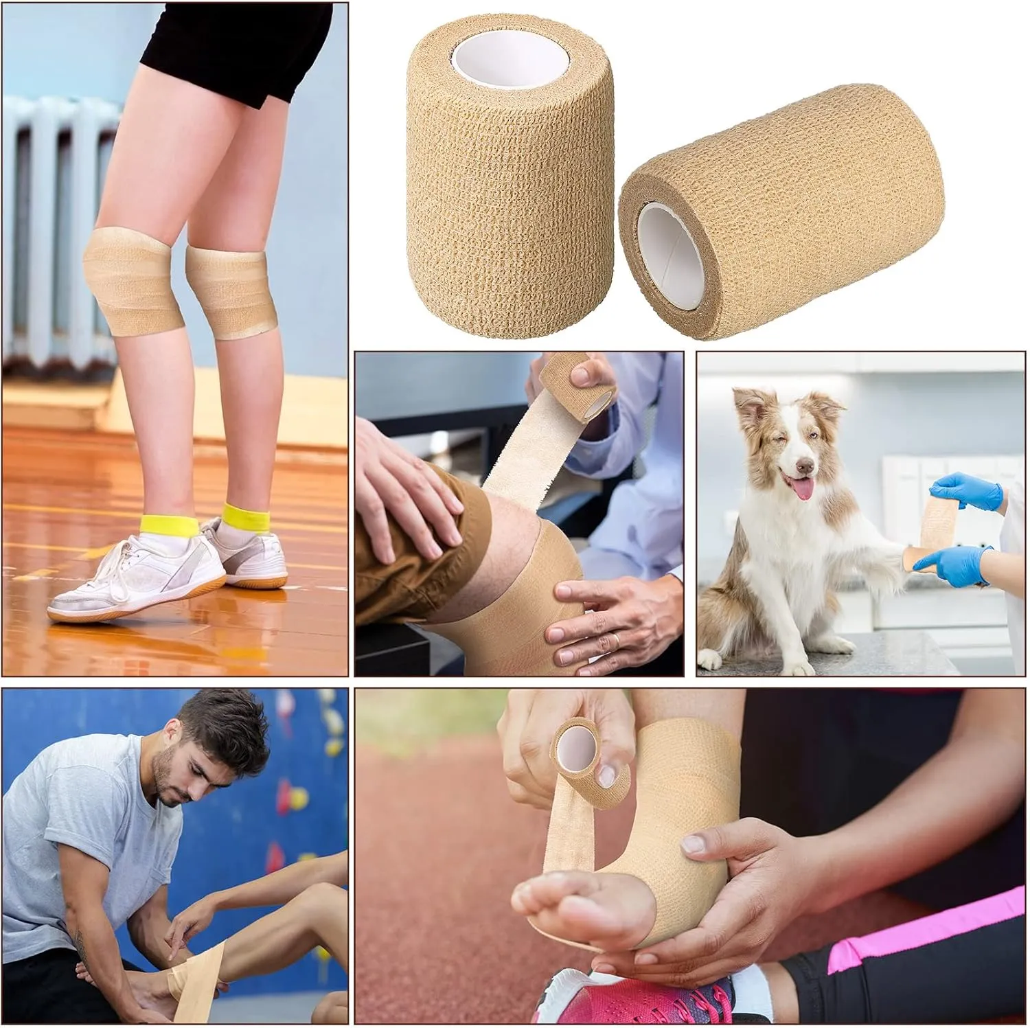 Treela 96 Pack Self Adhesive Bandage Wrap 2 Inch x 5 Yard Self Adherent Cohesive Bandages Elastic Athletic Sports Tape Breathable Wound Tape for Stretch Athletic Wrist Ankle(Nude)
