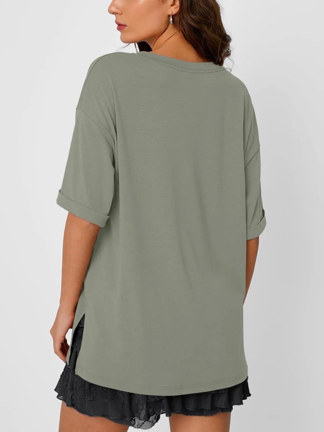 Trendy Queen Oversized Tshirts for Women Workout Plus Size Tops V Neck Short Sleeve Gym Shirts Casual Loose Fit Basic Tees