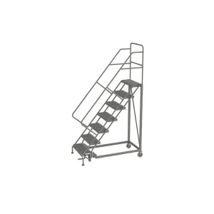 Tri-Arc KDEC107242 7-Step Forward Descent Safety Angle Steel Rolling Industrial and Warehouse Ladder with Grip Strut Tread, 24-Inch Wide Steps
