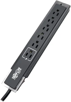 Tripp Lite 6 Outlet Surge Protector Power Strip, Black, 6ft Cord, Tel/Fax/Modem Protection, Right-Angle Plug, $75K INSURANCE (TLP606SSTELB)