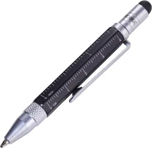 Troika Construction Liliput - PIP25/BK - Multitasking Ballpoint Pen (Small) - Tool Pen - Centimeter/Inch Ruler - Slotted/Phillips Screwdriver - Stylus (Black) Original