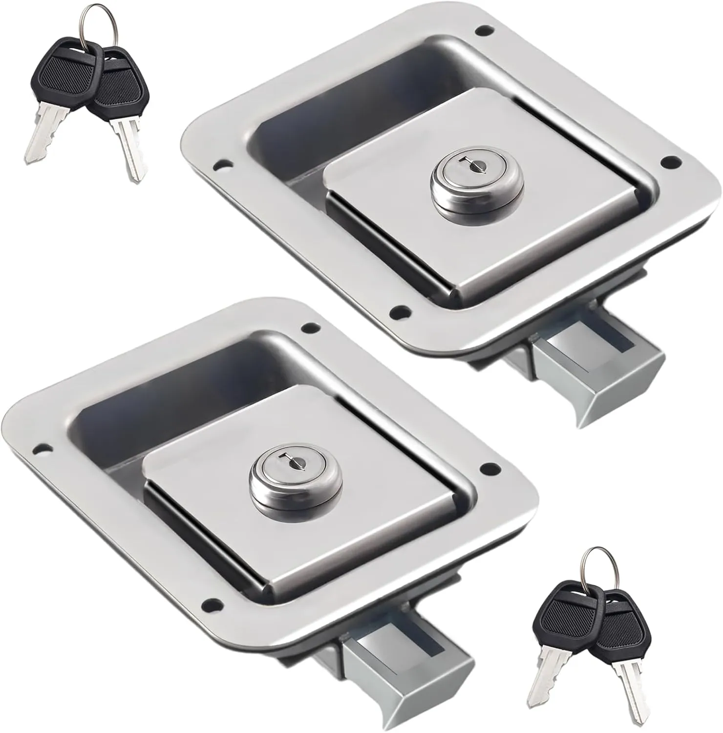 Truck Tool Box Latch, Stainless Steel Trailer Tool Box Paddle Locks, Truck Tool Box Latches Replacement, Flush Mount Handle Latch with Keys for Truck, Trailer, Yacht, RV, ATV, UTV(2 Pack)