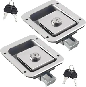 Truck Tool Box Latch, Stainless Steel Trailer Tool Box Paddle Locks, Truck Tool Box Latches Replacement, Flush Mount Handle Latch with Keys for Truck, Trailer, Yacht, RV, ATV, UTV(2 Pack)
