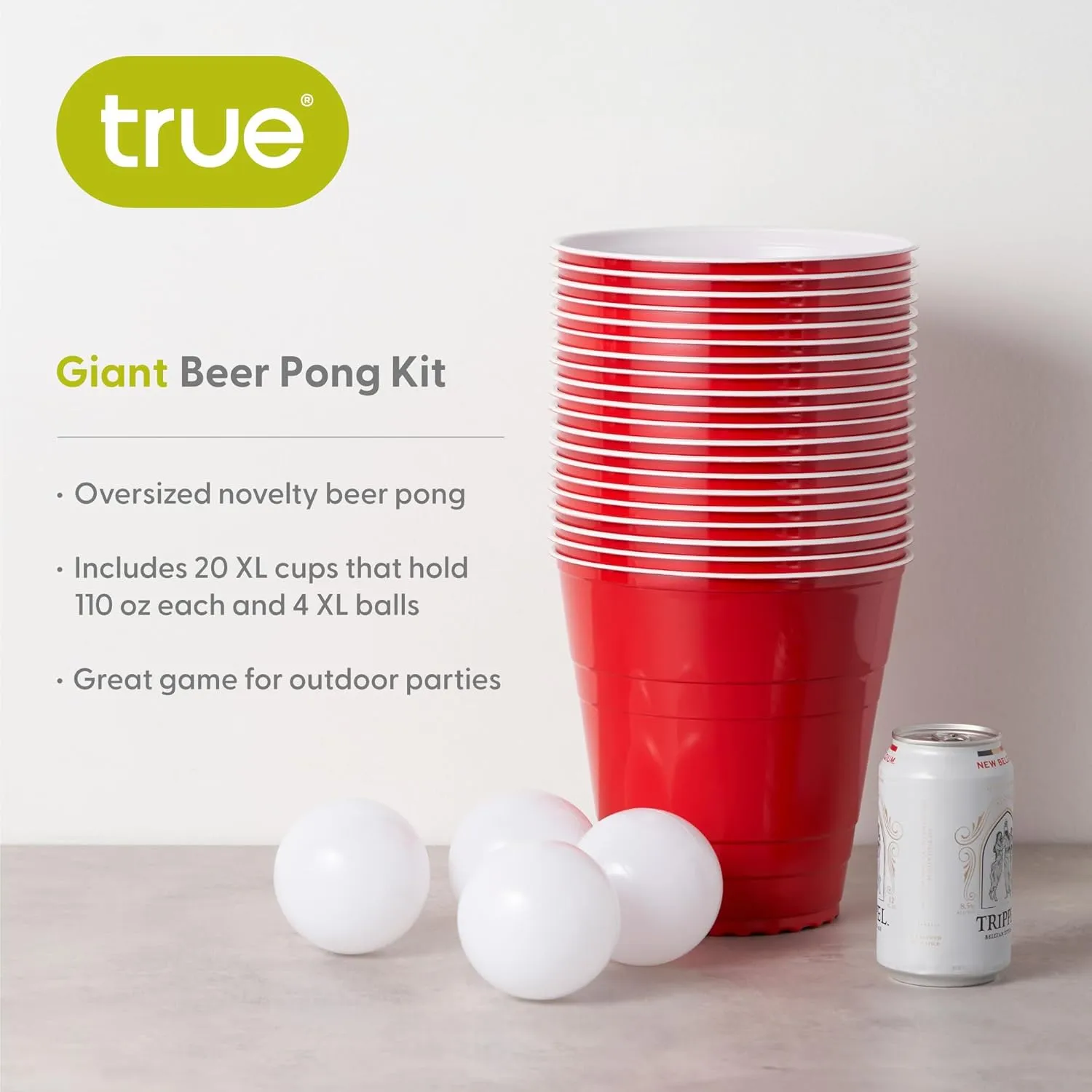 True Giant Beer Pong Set Includes 20 Cups (110 oz Each) and 4 Sphere Balls, Indoor & Outdoor Party Essentials, Beach and Yard Games for Adults
