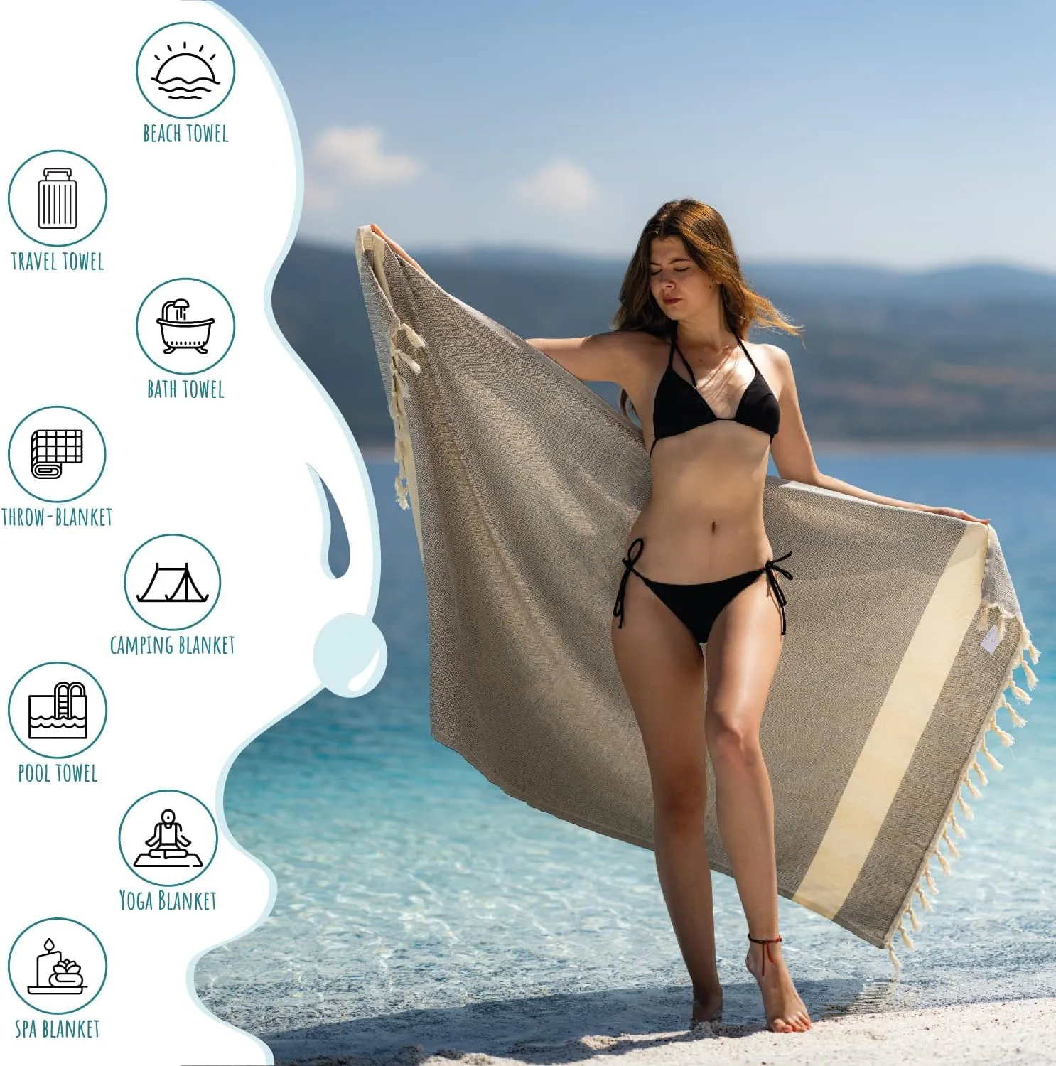 Turkish Beach Towel Oversized Clearance XL 40x71- Sand Free - 100% Cotton Soft Quick Dry - Extra Large Blanket Travel and Pool Towels for Adults- Cloud Sandproof, Beach Essentials for Women