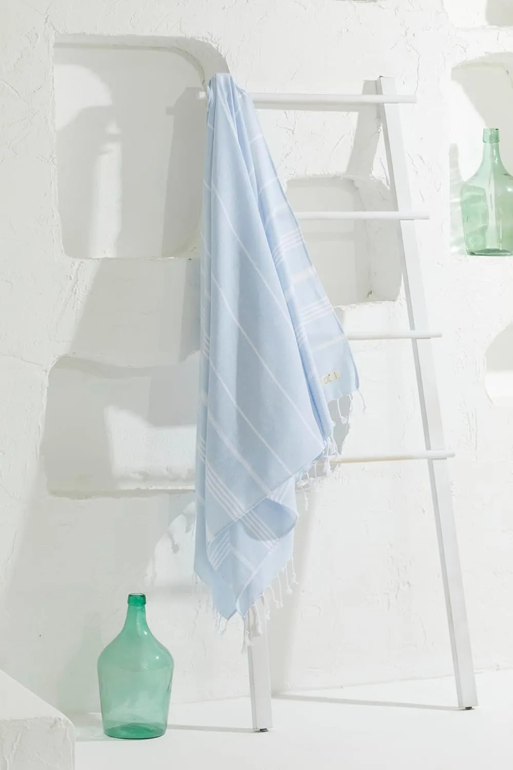 Turkish Beach Towel, Prewashed, 39x71 in, Peshtemal and Turkish Bath Towel for SPA, Oversized Sand Free Lightweight Absorbent Quick-Dry Blanket (Baby Blue)