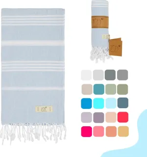 Turkish Beach Towel, Prewashed, 39x71 in, Peshtemal and Turkish Bath Towel for SPA, Oversized Sand Free Lightweight Absorbent Quick-Dry Blanket (Baby Blue)