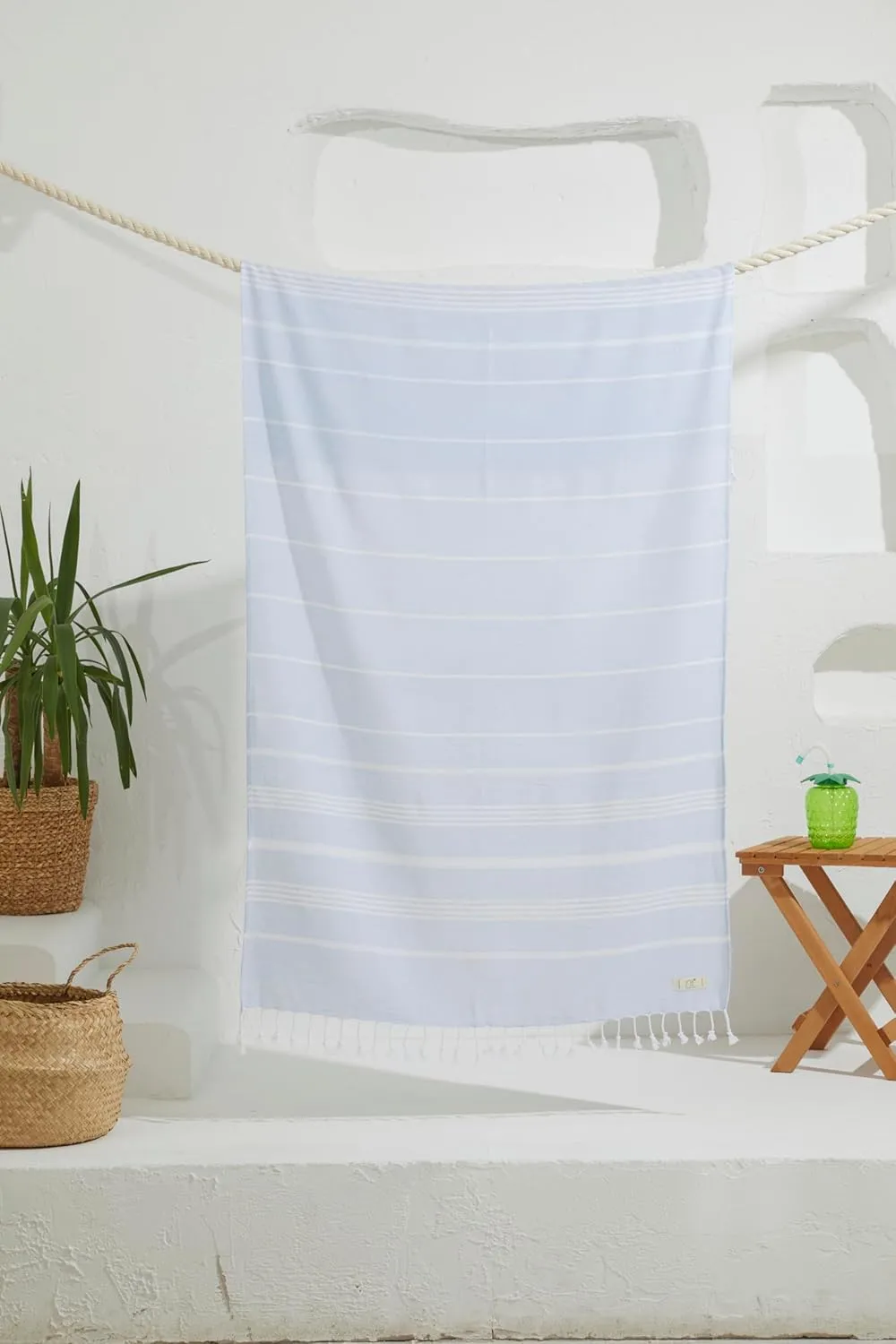 Turkish Beach Towel, Prewashed, 39x71 in, Peshtemal and Turkish Bath Towel for SPA, Oversized Sand Free Lightweight Absorbent Quick-Dry Blanket (Baby Blue)