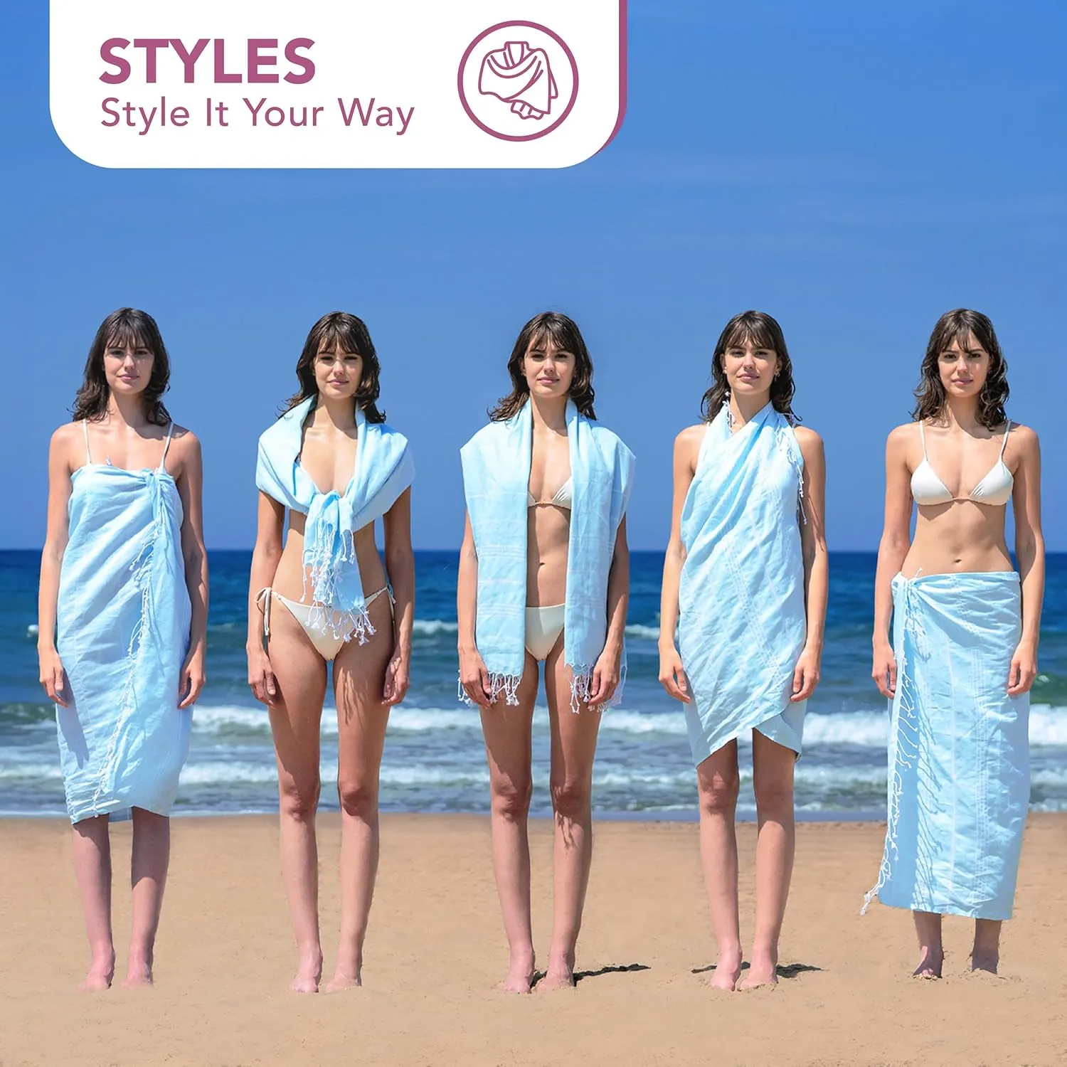 Turkish Beach Towel with Travel Bag - 1/2/4/6 Pack - XL 39x71 Cotton Beach Towel - Prewashed - Sandfree, Quick Dry, Lightweight Beach Blanket - Travel Essentials Clearance - Light Gray