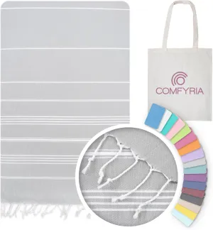Turkish Beach Towel with Travel Bag - 1/2/4/6 Pack - XL 39x71 Cotton Beach Towel - Prewashed - Sandfree, Quick Dry, Lightweight Beach Blanket - Travel Essentials Clearance - Light Gray