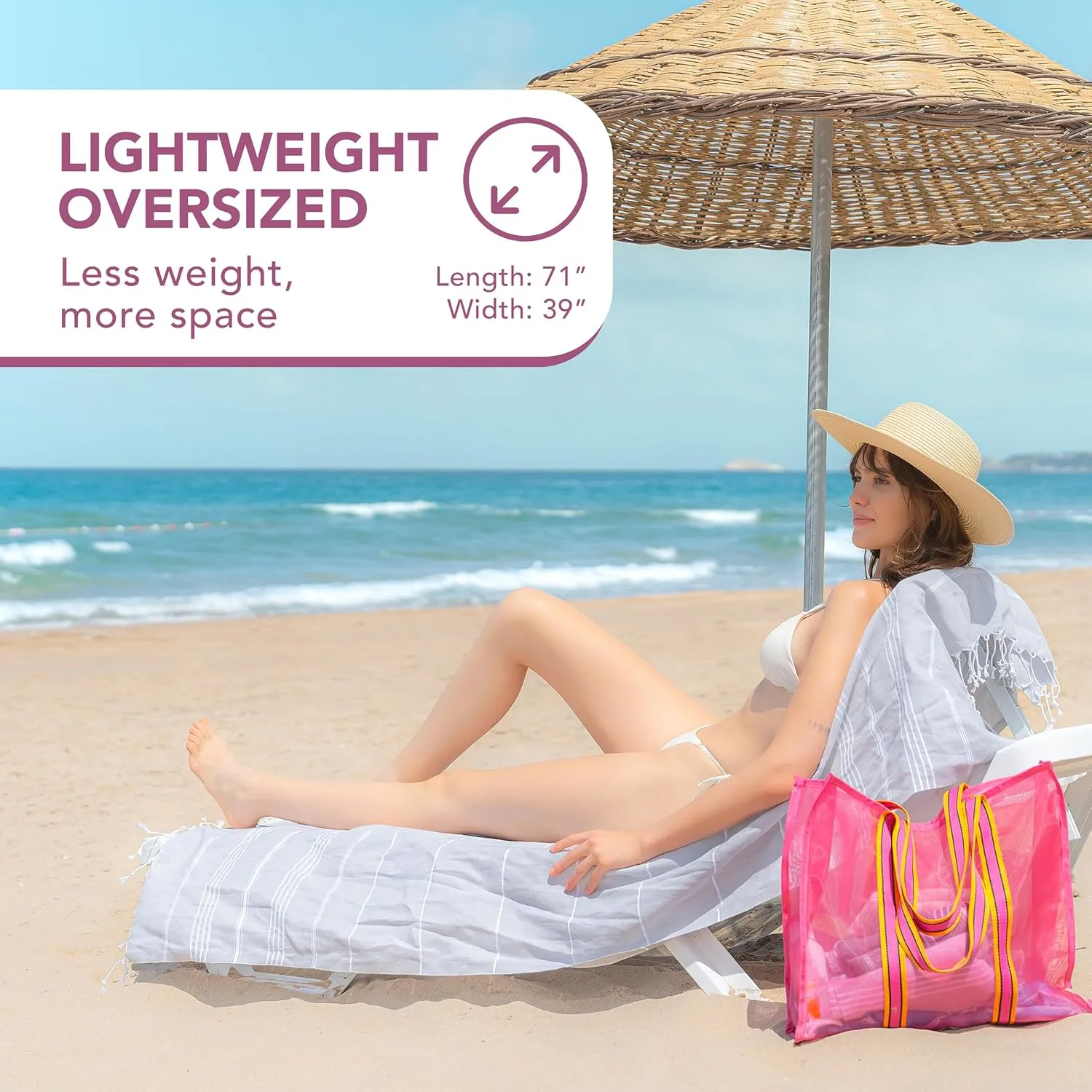 Turkish Beach Towel with Travel Bag - 1/2/4/6 Pack - XL 39x71 Cotton Beach Towel - Prewashed - Sandfree, Quick Dry, Lightweight Beach Blanket - Travel Essentials Clearance - Light Gray