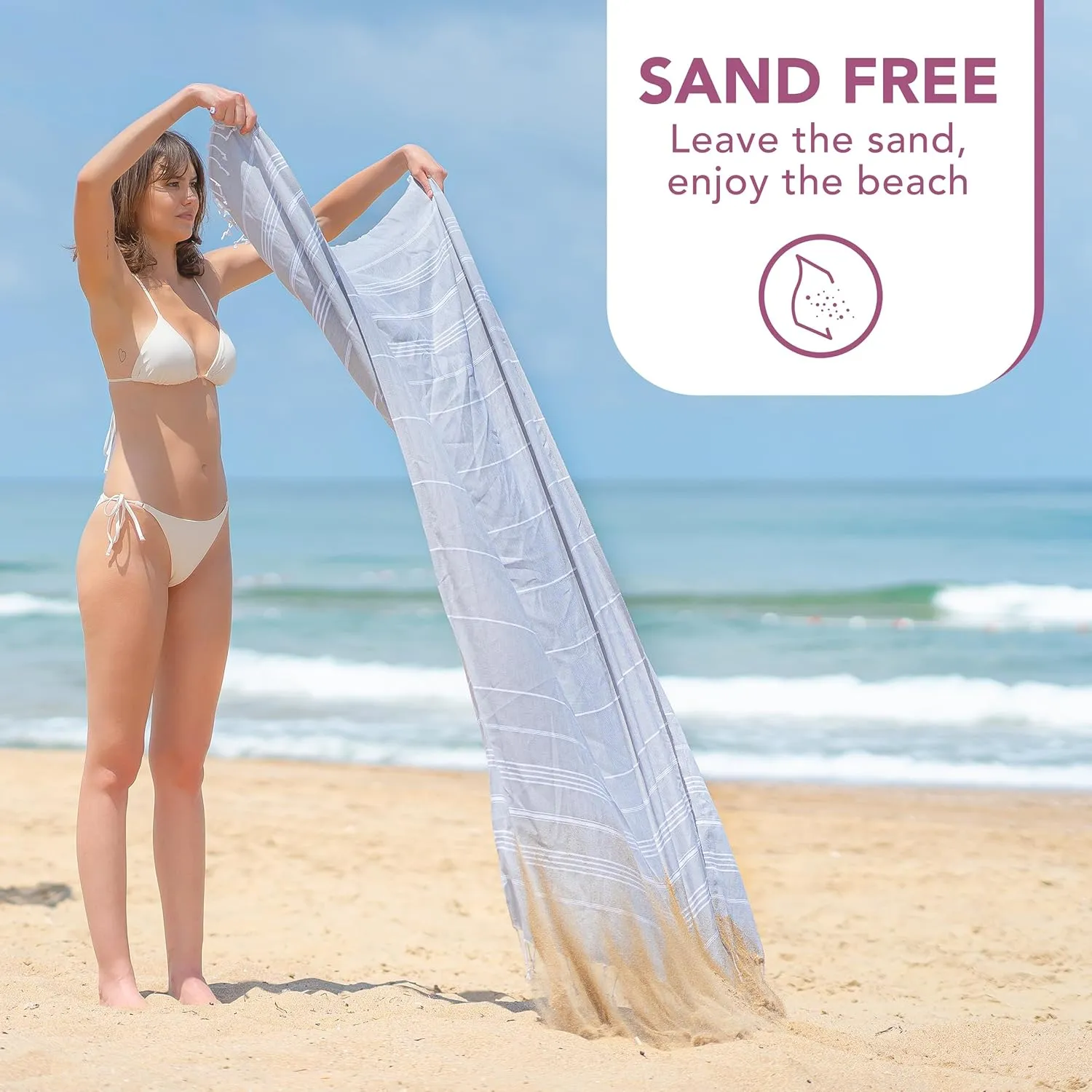 Turkish Beach Towel with Travel Bag - 1/2/4/6 Pack - XL 39x71 Cotton Beach Towel - Prewashed - Sandfree, Quick Dry, Lightweight Beach Blanket - Travel Essentials Clearance - Light Gray