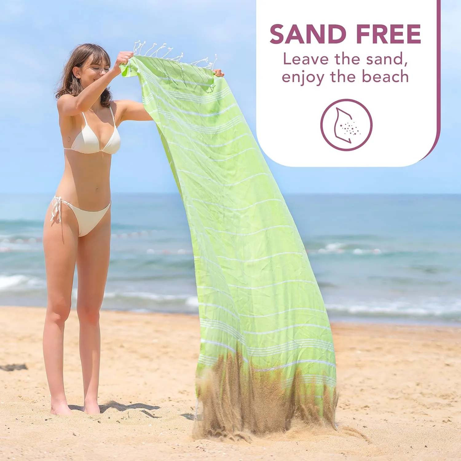 Turkish Beach Towel with Travel Bag - 1/2/4/6 Pack - XL 39x71 Cotton Beach Towel - Prewashed - Sandfree, Quick Dry, Lightweight Beach Blanket - Travel Essentials Clearance - Pistachio Green