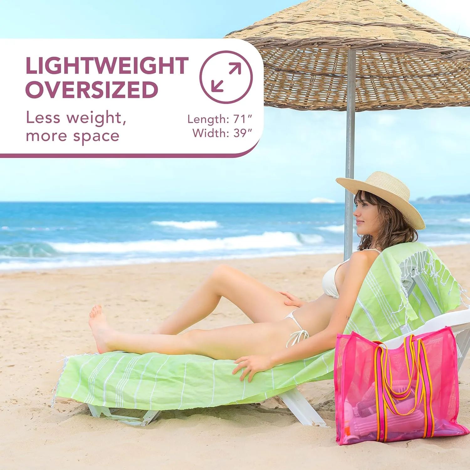 Turkish Beach Towel with Travel Bag - 1/2/4/6 Pack - XL 39x71 Cotton Beach Towel - Prewashed - Sandfree, Quick Dry, Lightweight Beach Blanket - Travel Essentials Clearance - Pistachio Green