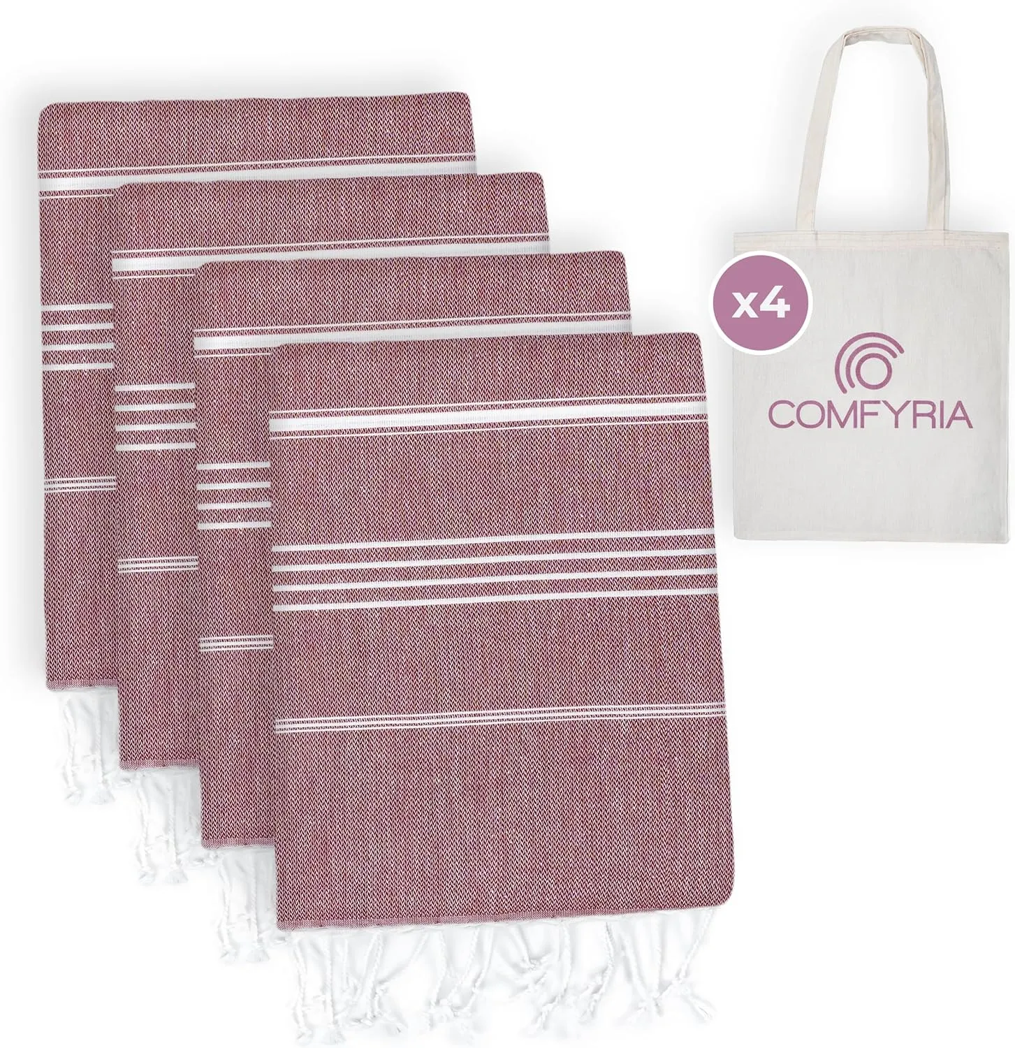 Turkish Beach Towel with Travel Bag - 1/2/4/6 Pack - XL 39x71 Cotton Beach Towel - Prewashed - Sandfree, Quick Dry, Lightweight Beach Blanket - Travel Essentials Clearance - Red