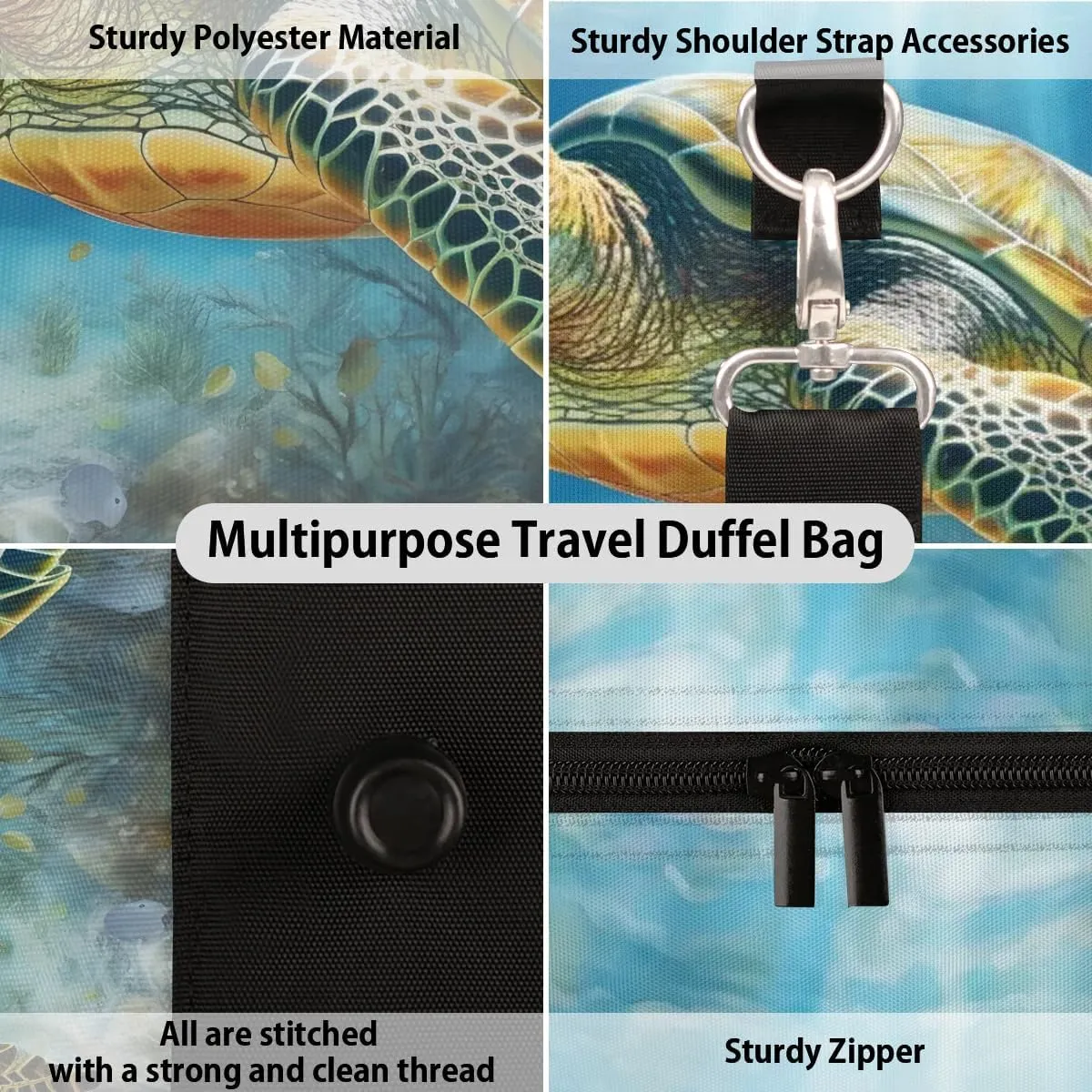 Turtle Print Travel Duffel Bag for Women Men Waterproof Foldable Overnight Weekender Bag Large Capacity Sports Gym Bag