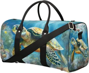 Turtle Print Travel Duffel Bag for Women Men Waterproof Foldable Overnight Weekender Bag Large Capacity Sports Gym Bag