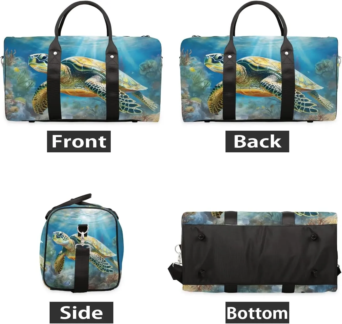 Turtle Print Travel Duffel Bag for Women Men Waterproof Foldable Overnight Weekender Bag Large Capacity Sports Gym Bag