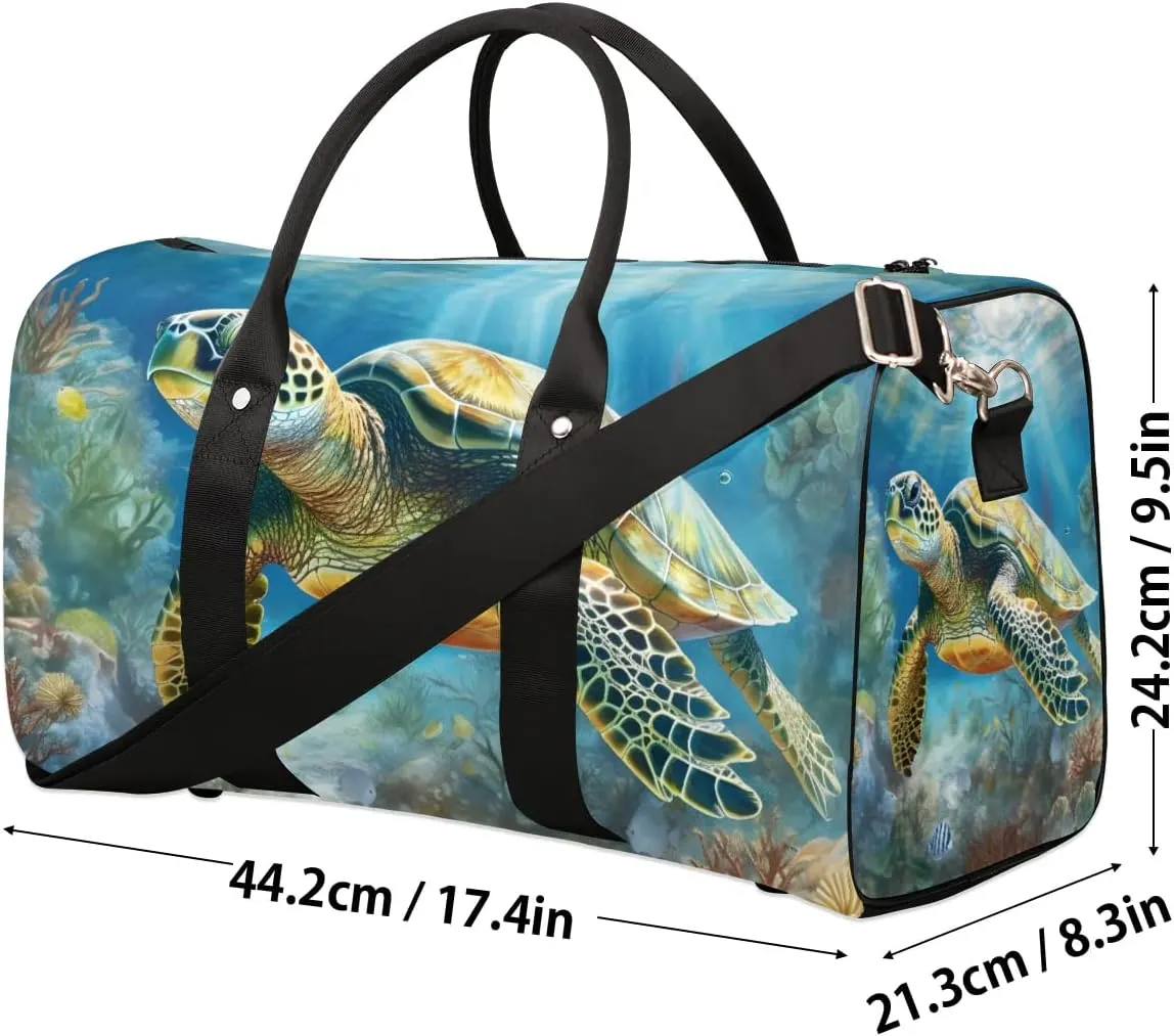 Turtle Print Travel Duffel Bag for Women Men Waterproof Foldable Overnight Weekender Bag Large Capacity Sports Gym Bag