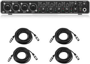 U-PHORIA UMC404HD USB Audio Interface, Audiophile 4x4, 24-Bit/192 kHz USB Audio/MIDI Interface with Midas Mic Preamplifiers Bundle with 4x 25' XLR M to F Microphone Cables (5 Items)