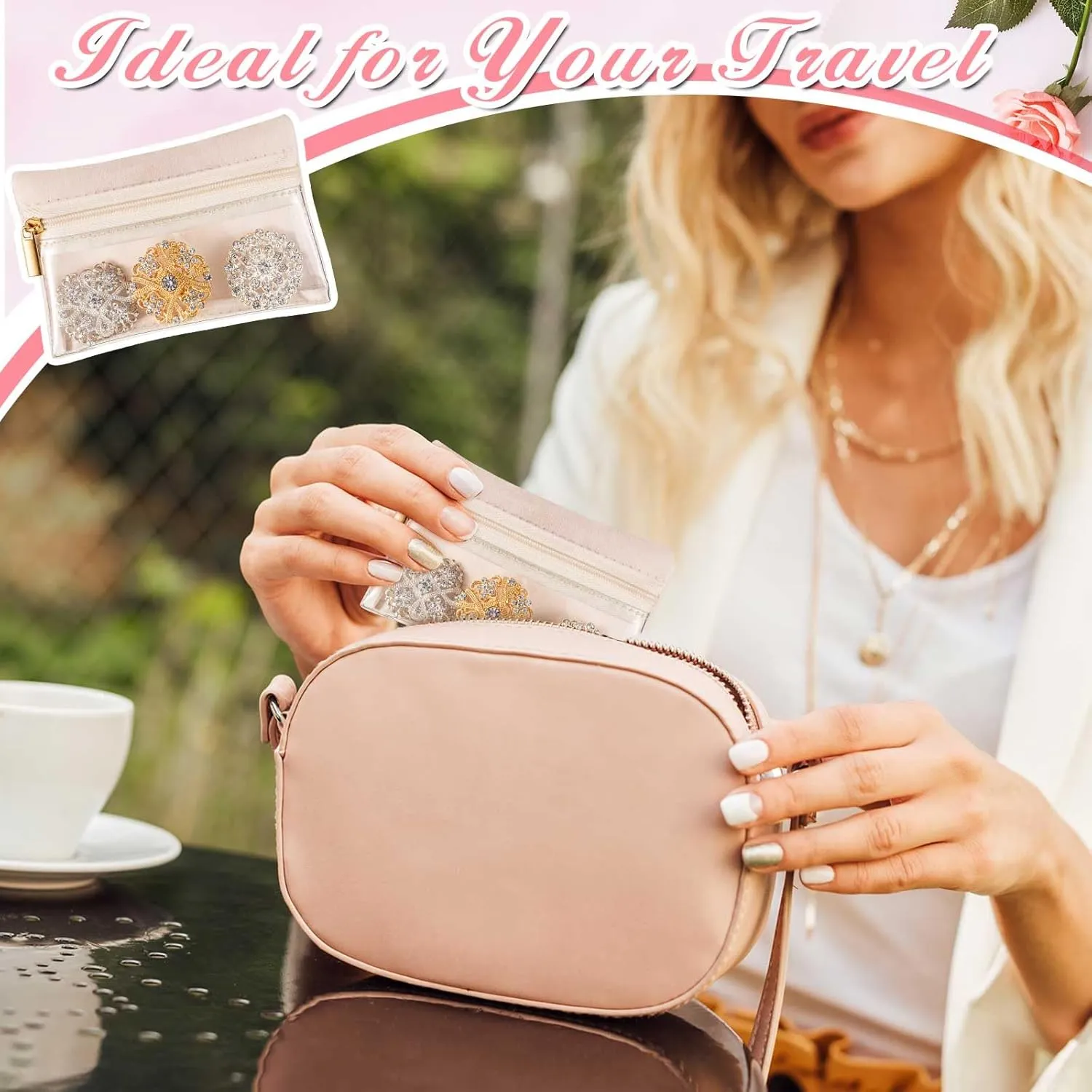 Uiifan Travel Jewelry Organizer Flannel Jewelry Bags Portable Jewelry Pouch with Zipper Pockets for Women Girl Gift