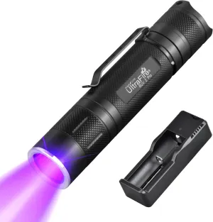ULTRAFIRE 395nm UV Flashlight Rechargeable - Black Light for Resin Curing, Pet Urine Detection, Fly Tying, and Blood Tracking - Compact & Portable UV Light with Clip