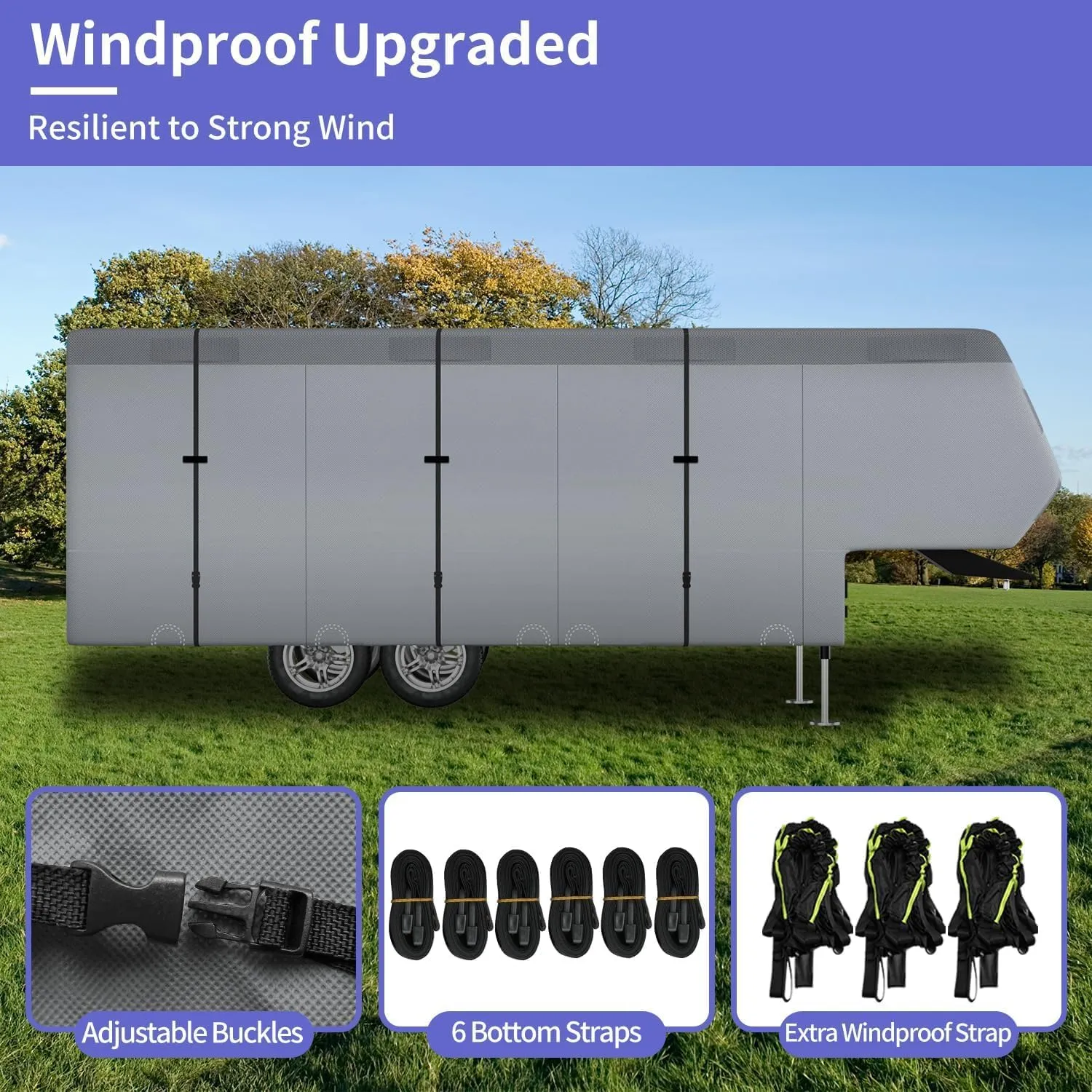 Umbrauto 5th Wheel RV Cover Fits 37' - 40' Travel Trailer Motorhome, Extra-Thick Windproof Camper Cover with 6 Gutter Cover Adhesive Repair Patches, Ladder Cover