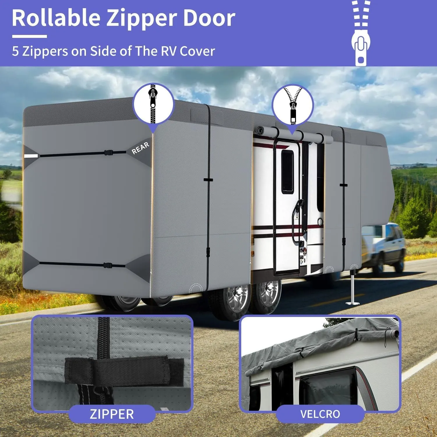 Umbrauto 5th Wheel RV Cover Fits 37' - 40' Travel Trailer Motorhome, Extra-Thick Windproof Camper Cover with 6 Gutter Cover Adhesive Repair Patches, Ladder Cover
