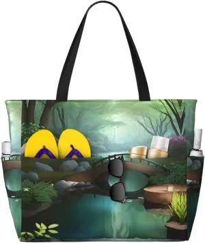 Unicorn Fairy Tale Spacious Large Capacity Beach Travel Bag - Foldable Beach Bag Tote Bag With Zipper